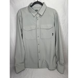 REI Mens Button Up Long Sleeved Vented Outdoor Hiking Med Gray